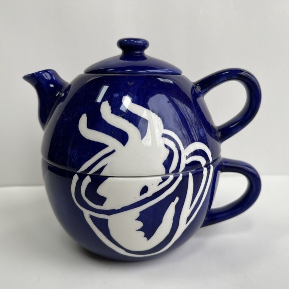 Vintage Cardinal Cobalt Blue Solo Beverage for 1 Handpainted Stack Teapot&Cup - Picture 3 of 11